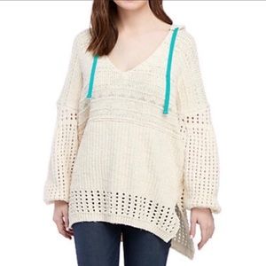 Free People Hooded Oversized Crochet Sweater Large